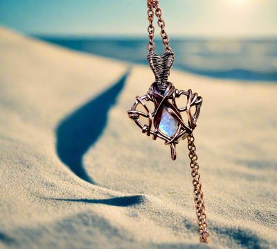 Rainbow Moonstone Wire Wrapped Pendant