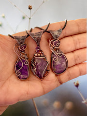 Charoite Wire Wrapped Pendants With Amethyst Accent