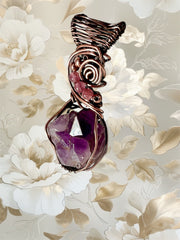 Amethyst Multi Pointed Elestial Pendant with Pink Tourmaline