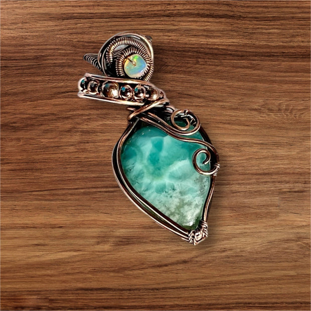 Larimar Wire Wrapped Pendants with Ethiopian Opal Accents