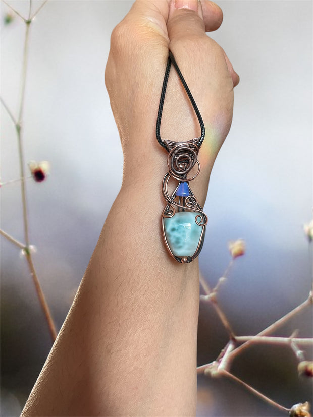 Larimar Wire Wrapped Pendants with Ethiopian Opal Accents