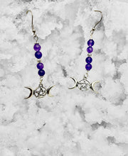 Amethyst Triple Moon Pentagram Earrings