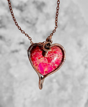 Pink Brecciated Jasper Heart Wire Wrapped Pendant