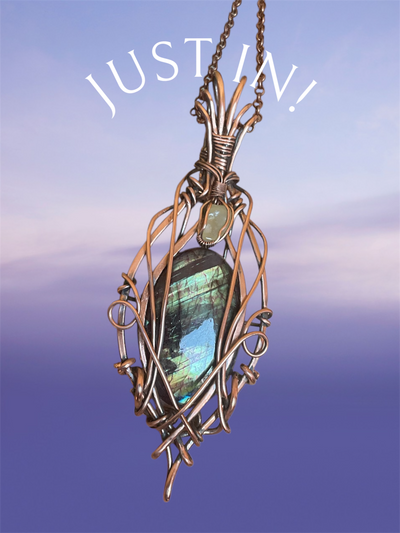 Purple and Green Labradorite Wire Wrapped Pendant