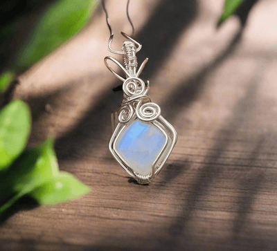 Rainbow Moonstone Wire Wrapped in .925 Sterling Silver