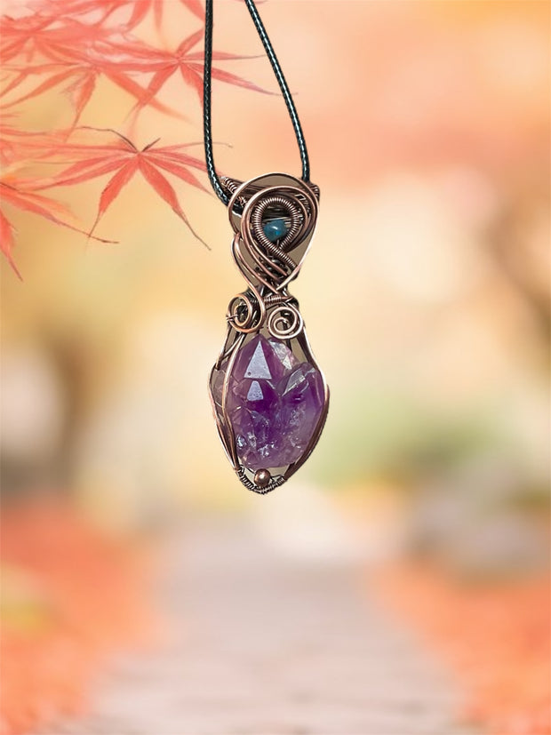 Amethyst Elestial Pendant with Ethiopian Opal Accent