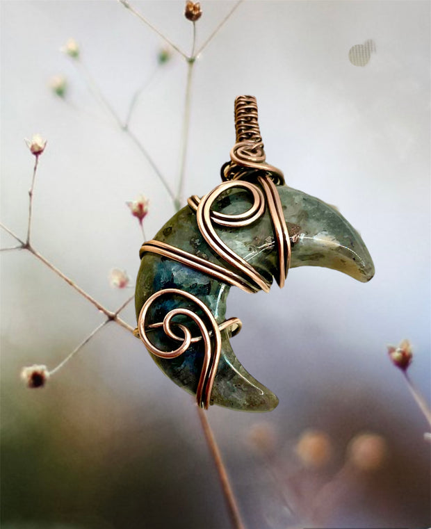 Larvikite Wire Wrapped Crescent Moon