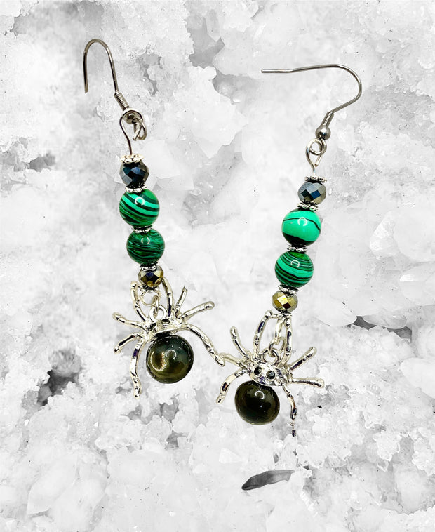 Malachite with Silver Heart & Malachite Spider Earrings