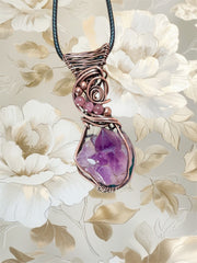 Amethyst Multi Pointed Elestial Pendant with Pink Tourmaline