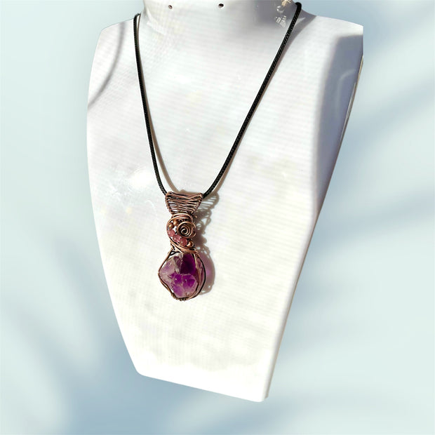 Amethyst Multi Pointed Elestial Pendant with Pink Tourmaline