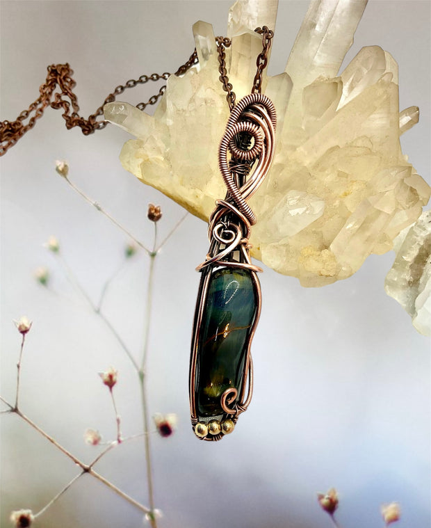 Blue Tiger Eye Wire Wrapped Pendant