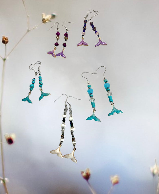 Enamelled Whale Tail Earrings