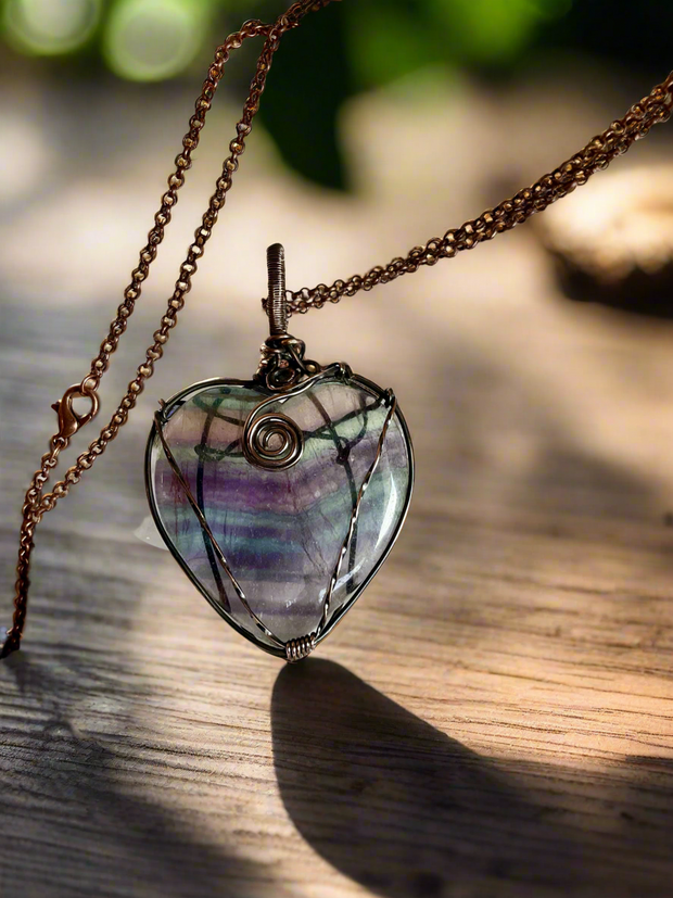 Rainbow Fluorite Heart Shaped Pendant