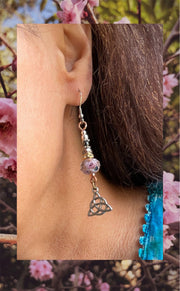 Millefiori Murano Glass Dangle Earrings with Triquetra Charm.