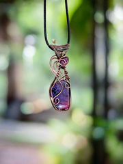 Charoite Wire Wrapped Pendants With Amethyst Accent