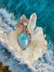 Larimar Wire Wrapped Pendants with Ethiopian Opal Accents