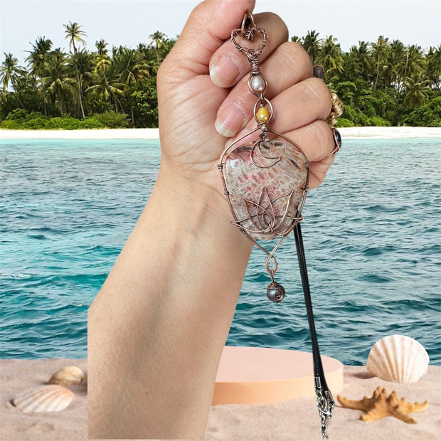 Coral Fossil Pendant with Fresh Water Pearls