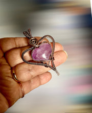 Amethyst Puffy Heart Wire Wrapped Pendant