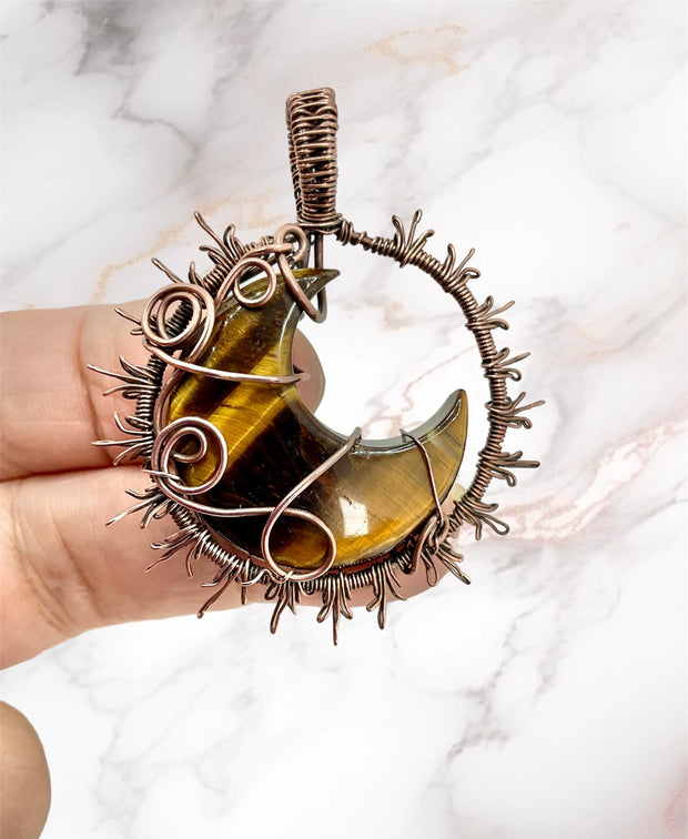 Tiger Eye Moon & Sun Pendant