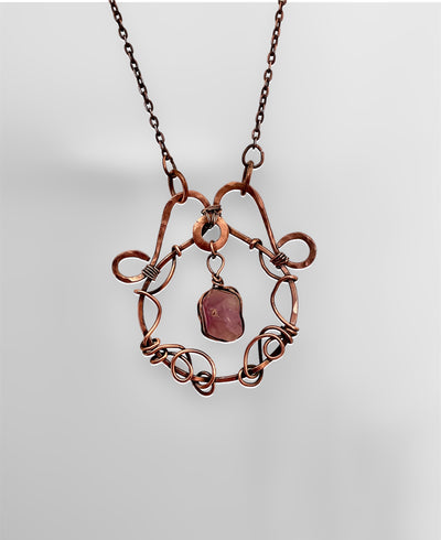 Amethyst in Copper Wire Wrapped Pendant