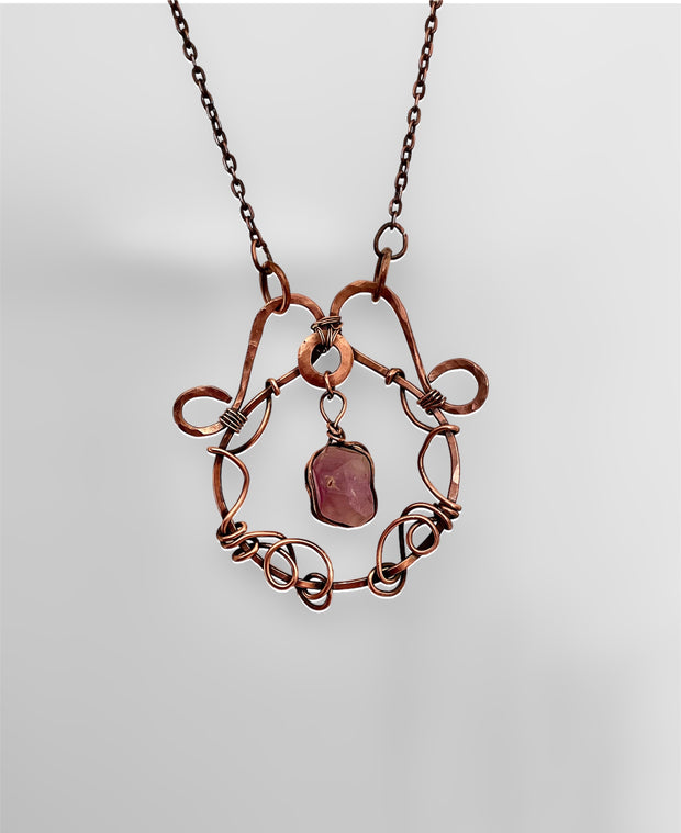 Amethyst in Copper Wire Wrapped Pendant