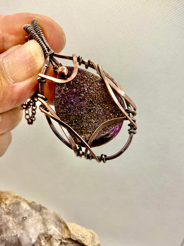 Purple Titanium Aura Druzy Geode Agate