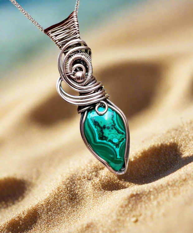 Chrysocolla in Malachite Pendant