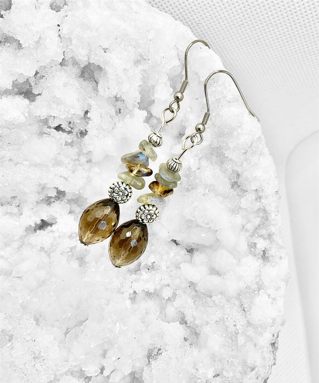 Smokey Quartz and Labradorite Earrings