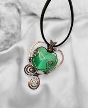 Green Cats Eye Heart Pendant