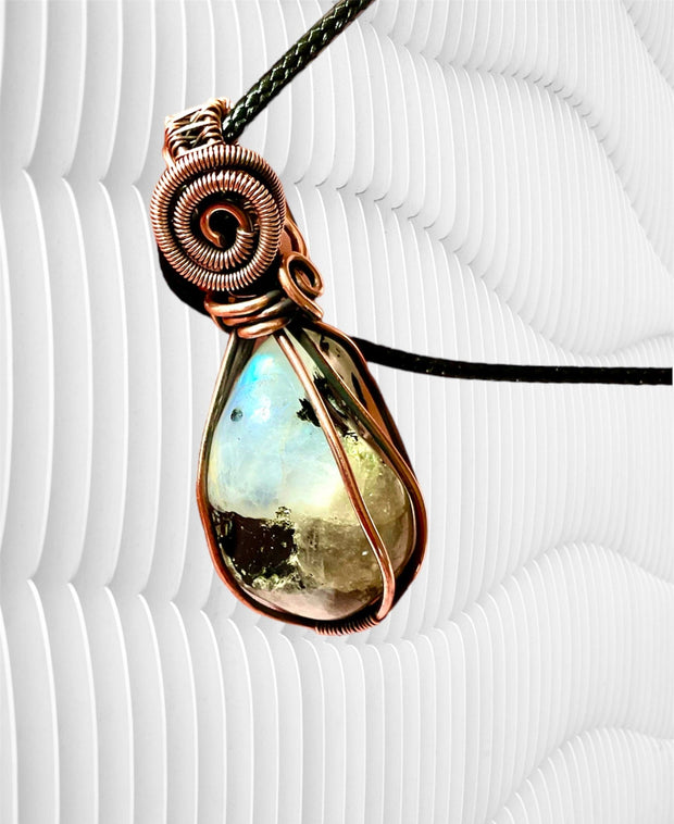 Rainbow Moonstone Wire Wrapped Pendant