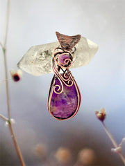 Charoite Wire Wrapped Pendants With Amethyst Accent