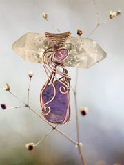 Charoite Wire Wrapped Pendants With Amethyst Accent