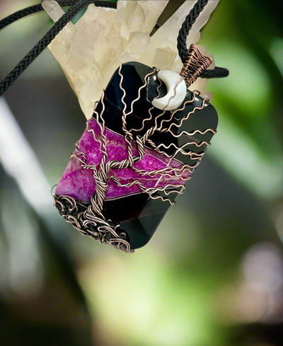 Onyx Agate Druzy Geode Tree Of Life Pendant