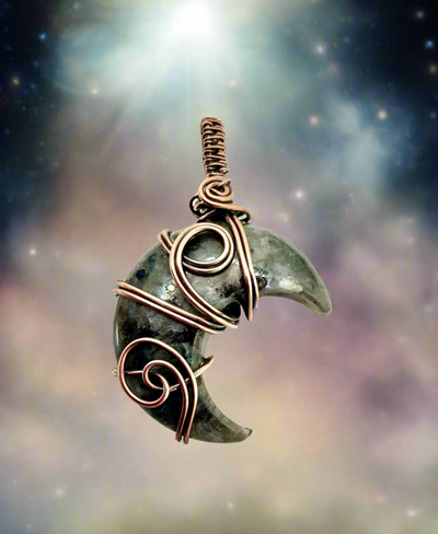 Larvikite Wire Wrapped Crescent Moon