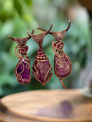 Charoite Wire Wrapped Pendants With Amethyst Accent