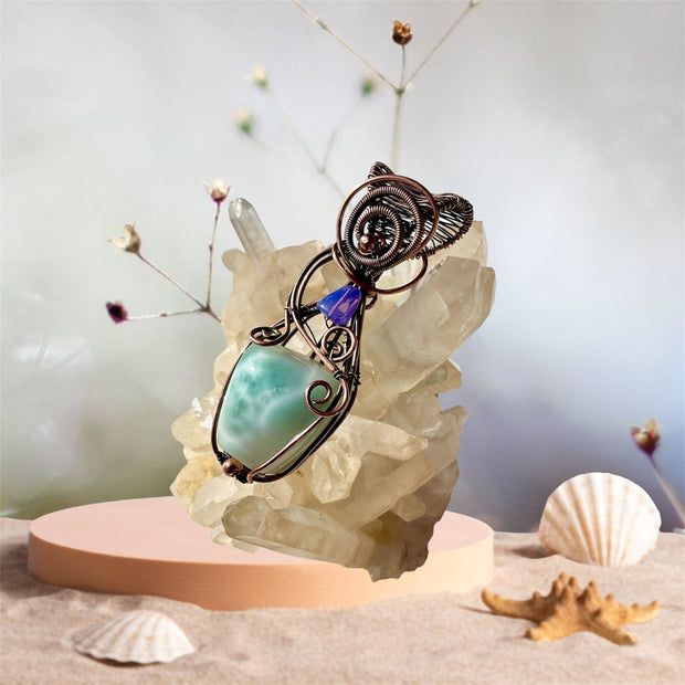 Larimar Wire Wrapped Pendants with Ethiopian Opal Accents