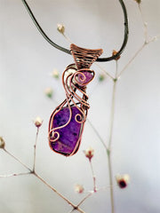 Charoite Wire Wrapped Pendants With Amethyst Accent