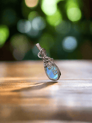 Rainbow Moonstone Pendant Wire Wrapped in Sterling Silver