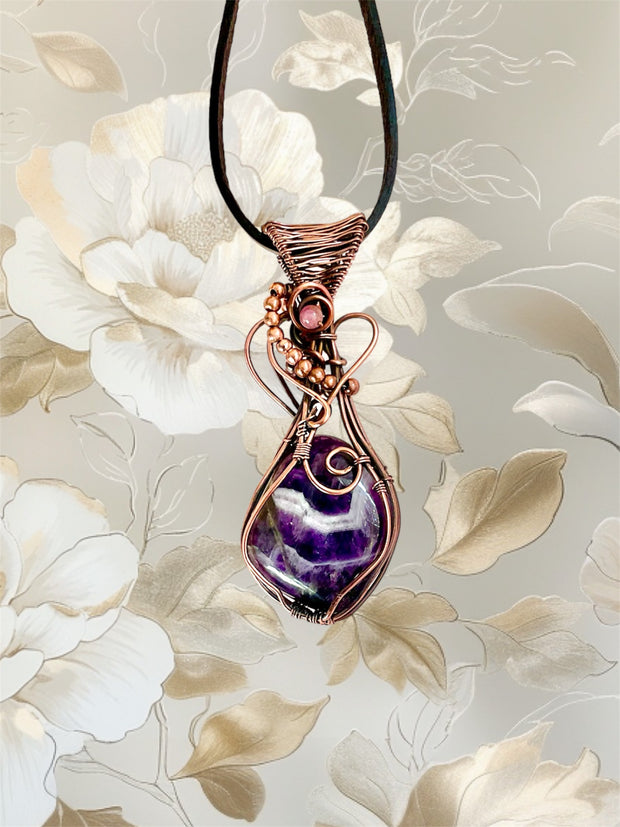 Chevron Amethyst Pendant with Pink Tourmaline