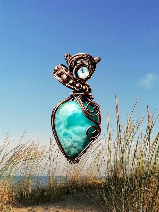 Larimar Wire Wrapped Pendants with Ethiopian Opal Accents