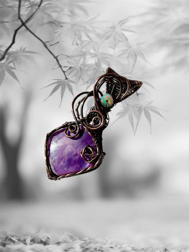 Charoite Pendants with Welo and Black Ethiopian Opal Accents