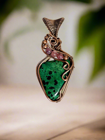 Green Dalmatian Jasper with Pink Tourmaline