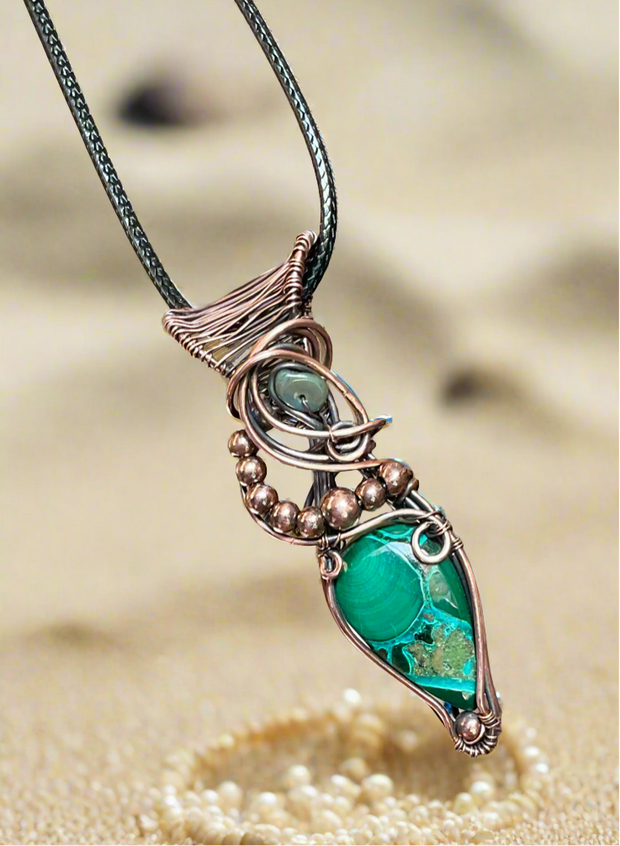 Chrysocolla in Malachite With Black Ethiopian Opal