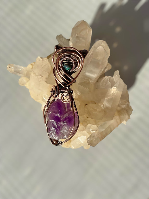 Amethyst Elestial Pendant with Ethiopian Opal Accent