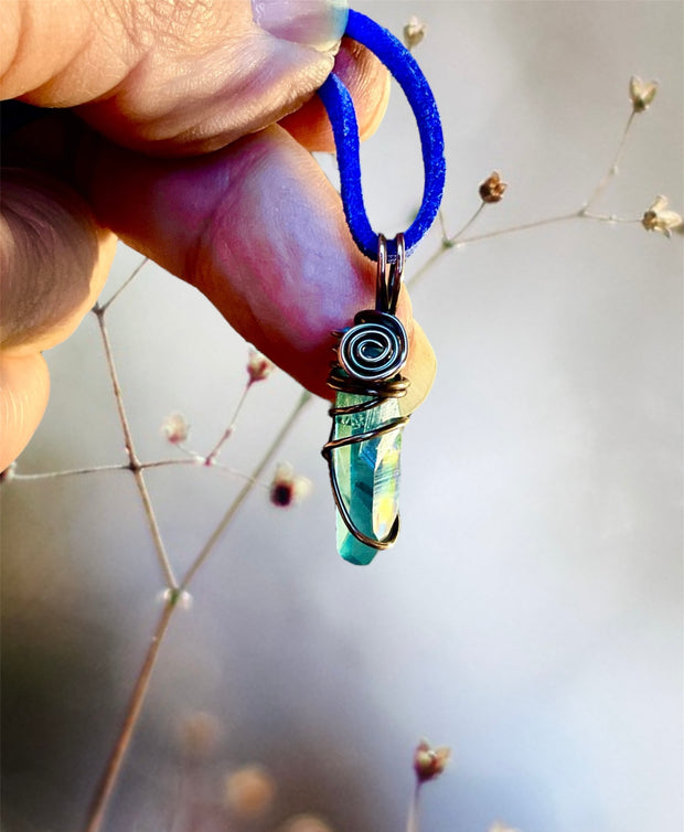 Aqua Aura Quartz Wire Wrapped Point