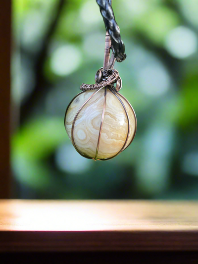 Mexican Crazy Lace Agate Wire Wrapped Orb Pendant