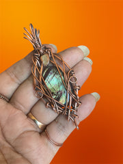 Purple and Green Labradorite Wire Wrapped Pendant