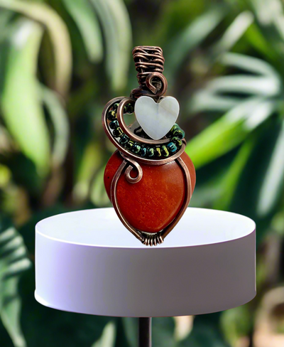 Red Jasper Heart with Mother of Pearl Heart Accent.