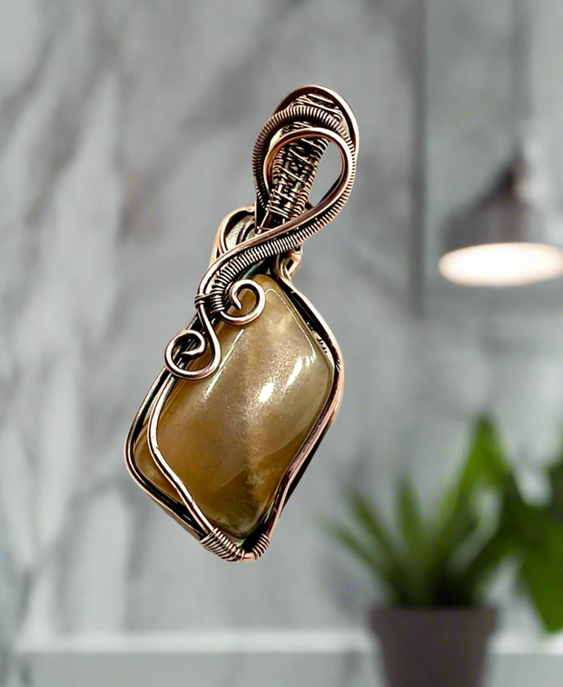 Peach Moonstone Wire Wrapped Pendant