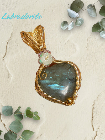 Labradorite Heart Wire Wrapped Pendant